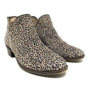 Lucky Brand Baley2 Leopard Suede Boots Womens Sz 8 Ankle Booties Edgy Glam Rock